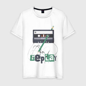Мужская футболка хлопок с принтом Replay в Екатеринбурге, 100% хлопок | прямой крой, круглый вырез горловины, длина до линии бедер, слегка спущенное плечо. | music | replay | replayреплей | аудиокассета | кассета | музыка