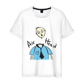 Мужская футболка хлопок с принтом Летающая голова в Екатеринбурге, 100% хлопок | прямой крой, круглый вырез горловины, длина до линии бедер, слегка спущенное плечо. | air head | без головы безголовый | летающая голова | офис | работа | работать