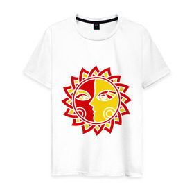 Мужская футболка хлопок с принтом Солнце - узор в Екатеринбурге, 100% хлопок | прямой крой, круглый вырез горловины, длина до линии бедер, слегка спущенное плечо. | sun | лицо | рисунок | солнце | солнышко | узор