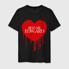 Мужская футболка хлопок с принтом Bite me, Edward в Екатеринбурге, 100% хлопок | прямой крой, круглый вырез горловины, длина до линии бедер, слегка спущенное плечо. | edward | new moon | twilight | бэлла | новолуние | сага | сумерки | эдвард