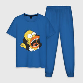 Мужская пижама хлопок с принтом Гомер Симпсон вылезает в Екатеринбурге, 100% хлопок | брюки и футболка прямого кроя, без карманов, на брюках мягкая резинка на поясе и по низу штанин
 | гомер