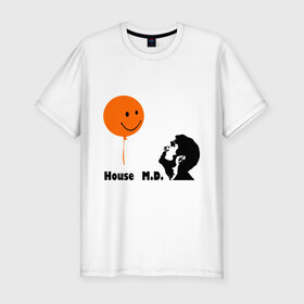 Мужская футболка премиум с принтом Доктор Хаус и воздушный шарик в Екатеринбурге, 92% хлопок, 8% лайкра | приталенный силуэт, круглый вырез ворота, длина до линии бедра, короткий рукав | house | house md | все врут | доктор хауз | доктор хаус | хаус | хью лори