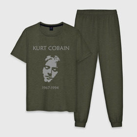 Мужская пижама хлопок с принтом Kurt Cobain в Екатеринбурге, 100% хлопок | брюки и футболка прямого кроя, без карманов, на брюках мягкая резинка на поясе и по низу штанин
 | kurt cobain | nirvana | кумиры | курт кобейн | легенды | нирвана | певцы | портреты