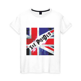 Женская футболка хлопок с принтом Sex Pistols (2) в Екатеринбурге, 100% хлопок | прямой крой, круглый вырез горловины, длина до линии бедер, слегка спущенное плечо | британский флаг