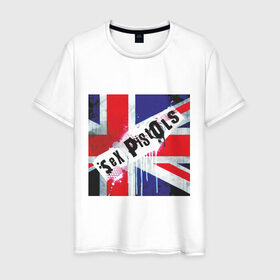 Мужская футболка хлопок с принтом Sex Pistols (2) в Екатеринбурге, 100% хлопок | прямой крой, круглый вырез горловины, длина до линии бедер, слегка спущенное плечо. | Тематика изображения на принте: британский флаг
