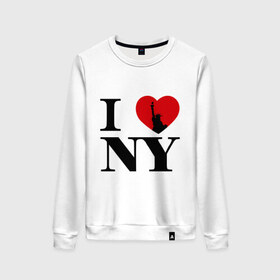 Женский свитшот хлопок с принтом I Love NY (2) в Екатеринбурге, 100% хлопок | прямой крой, круглый вырез, на манжетах и по низу широкая трикотажная резинка  | i love | new york | америка | нью йорк | я люблю нью йорк