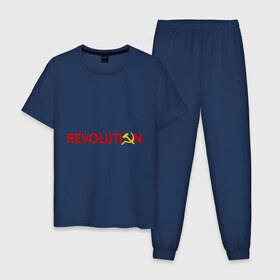 Мужская пижама хлопок с принтом Revolution (3) в Екатеринбурге, 100% хлопок | брюки и футболка прямого кроя, без карманов, на брюках мягкая резинка на поясе и по низу штанин
 | коммунизм | молот | революция | серп | советский | социализм | союз