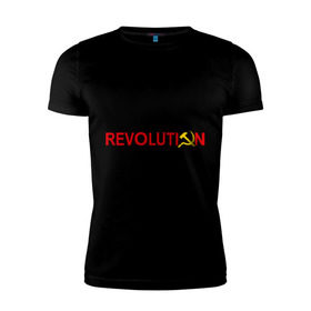 Мужская футболка премиум с принтом Revolution (3) в Екатеринбурге, 92% хлопок, 8% лайкра | приталенный силуэт, круглый вырез ворота, длина до линии бедра, короткий рукав | коммунизм | молот | революция | серп | советский | социализм | союз