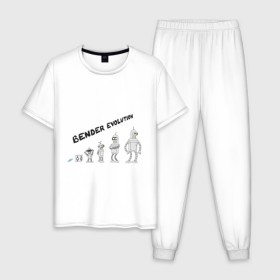 Мужская пижама хлопок с принтом Bender evolution в Екатеринбурге, 100% хлопок | брюки и футболка прямого кроя, без карманов, на брюках мягкая резинка на поясе и по низу штанин
 | bender | evolution | futurama | футурама | эволюция