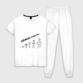 Женская пижама хлопок с принтом Bender evolution в Екатеринбурге, 100% хлопок | брюки и футболка прямого кроя, без карманов, на брюках мягкая резинка на поясе и по низу штанин | bender | evolution | futurama | футурама | эволюция