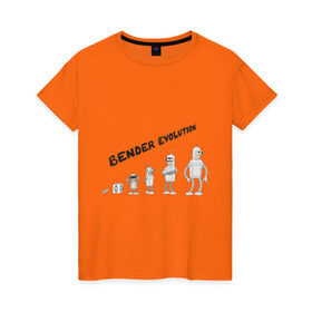 Женская футболка хлопок с принтом Bender evolution в Екатеринбурге, 100% хлопок | прямой крой, круглый вырез горловины, длина до линии бедер, слегка спущенное плечо | bender | evolution | futurama | футурама | эволюция