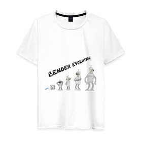 Мужская футболка хлопок с принтом Bender evolution в Екатеринбурге, 100% хлопок | прямой крой, круглый вырез горловины, длина до линии бедер, слегка спущенное плечо. | Тематика изображения на принте: bender | evolution | futurama | футурама | эволюция