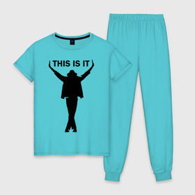 Женская пижама хлопок с принтом Майкл Джексон - This is it в Екатеринбурге, 100% хлопок | брюки и футболка прямого кроя, без карманов, на брюках мягкая резинка на поясе и по низу штанин | майкл джексон