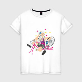 Женская футболка хлопок с принтом Крушение велосипедиста в Екатеринбурге, 100% хлопок | прямой крой, круглый вырез горловины, длина до линии бедер, слегка спущенное плечо | велик | велик сломался | вело | велогонки | велосипед | велосипедист | крушение велосипедиста