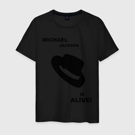 Мужская футболка хлопок с принтом Michael Jackson is Alive в Екатеринбурге, 100% хлопок | прямой крой, круглый вырез горловины, длина до линии бедер, слегка спущенное плечо. | michael jackson | mj | pop | майкл джексон | поп