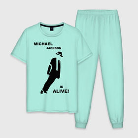 Мужская пижама хлопок с принтом Майкл Джексон жив! в Екатеринбурге, 100% хлопок | брюки и футболка прямого кроя, без карманов, на брюках мягкая резинка на поясе и по низу штанин
 | Тематика изображения на принте: майкл джексон