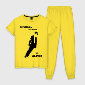 Женская пижама хлопок с принтом Майкл Джексон жив! в Екатеринбурге, 100% хлопок | брюки и футболка прямого кроя, без карманов, на брюках мягкая резинка на поясе и по низу штанин | Тематика изображения на принте: майкл джексон