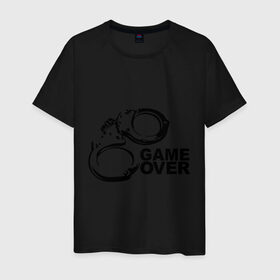 Мужская футболка хлопок с принтом Game Over наручники в Екатеринбурге, 100% хлопок | прямой крой, круглый вырез горловины, длина до линии бедер, слегка спущенное плечо. | game over | арест | арестовать | заключенный | игра окончена | милиция | наручники