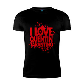 Мужская футболка премиум с принтом I love Quentin Tarantino в Екатеринбурге, 92% хлопок, 8% лайкра | приталенный силуэт, круглый вырез ворота, длина до линии бедра, короткий рукав | кветин таранино | я люблю