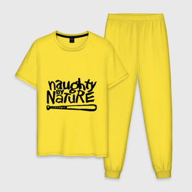 Мужская пижама хлопок с принтом Naughty by nature в Екатеринбурге, 100% хлопок | брюки и футболка прямого кроя, без карманов, на брюках мягкая резинка на поясе и по низу штанин
 | хип хоп