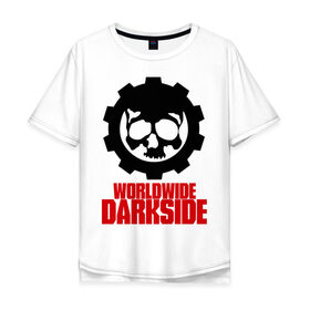 Мужская футболка хлопок Oversize с принтом Worldwide Darkside в Екатеринбурге, 100% хлопок | свободный крой, круглый ворот, “спинка” длиннее передней части | сторона | темная | череп | черепушка | шестеренка | электро | электронная