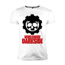 Мужская футболка премиум с принтом Worldwide Darkside в Екатеринбурге, 92% хлопок, 8% лайкра | приталенный силуэт, круглый вырез ворота, длина до линии бедра, короткий рукав | сторона | темная | череп | черепушка | шестеренка | электро | электронная