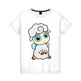 Женская футболка хлопок с принтом Милая овечка в Екатеринбурге, 100% хлопок | прямой крой, круглый вырез горловины, длина до линии бедер, слегка спущенное плечо | животные | овечка | овца