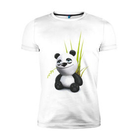 Мужская футболка премиум с принтом Панда кайфует в Екатеринбурге, 92% хлопок, 8% лайкра | приталенный силуэт, круглый вырез ворота, длина до линии бедра, короткий рукав | panda | кайф | медведь | панда кайфует