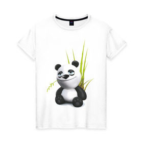 Женская футболка хлопок с принтом Панда кайфует в Екатеринбурге, 100% хлопок | прямой крой, круглый вырез горловины, длина до линии бедер, слегка спущенное плечо | panda | кайф | медведь | панда кайфует