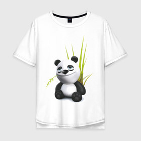 Мужская футболка хлопок Oversize с принтом Панда кайфует в Екатеринбурге, 100% хлопок | свободный крой, круглый ворот, “спинка” длиннее передней части | panda | кайф | медведь | панда кайфует