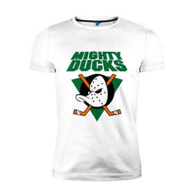 Мужская футболка премиум с принтом Anaheim Mighty Ducks (2) в Екатеринбурге, 92% хлопок, 8% лайкра | приталенный силуэт, круглый вырез ворота, длина до линии бедра, короткий рукав | nhl | лига | национальная лига | нхл | хокей | хоккей | хоккейная лига