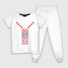 Детская пижама хлопок с принтом Узор славянского сарафана в Екатеринбурге, 100% хлопок |  брюки и футболка прямого кроя, без карманов, на брюках мягкая резинка на поясе и по низу штанин
 | русь