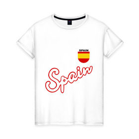 Женская футболка хлопок с принтом Сборной Испании по футболу в Екатеринбурге, 100% хлопок | прямой крой, круглый вырез горловины, длина до линии бедер, слегка спущенное плечо | spain football | сборная испании по футболу