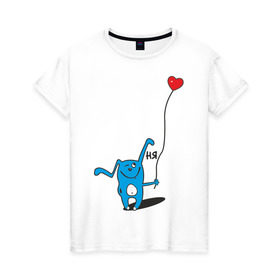 Женская футболка хлопок с принтом Ня в Екатеринбурге, 100% хлопок | прямой крой, круглый вырез горловины, длина до линии бедер, слегка спущенное плечо | воздушный шар | воздушный шарик | зайчик | заяц | кролик | ня | сердечко | сердце