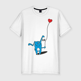 Мужская футболка премиум с принтом Ня в Екатеринбурге, 92% хлопок, 8% лайкра | приталенный силуэт, круглый вырез ворота, длина до линии бедра, короткий рукав | воздушный шар | воздушный шарик | зайчик | заяц | кролик | ня | сердечко | сердце