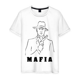 Мужская футболка хлопок с принтом Мафия в Екатеринбурге, 100% хлопок | прямой крой, круглый вырез горловины, длина до линии бедер, слегка спущенное плечо. | бандит | гангстер | клан | мафиозе | мафия | оружие | пистолет | шляпа