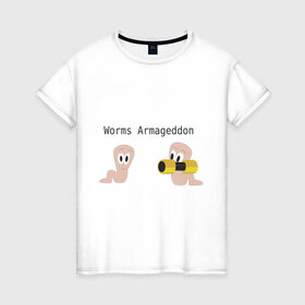 Женская футболка хлопок с принтом Worms armageddon в Екатеринбурге, 100% хлопок | прямой крой, круглый вырез горловины, длина до линии бедер, слегка спущенное плечо | armageddon | worms | армагеддон | червяки | червячки