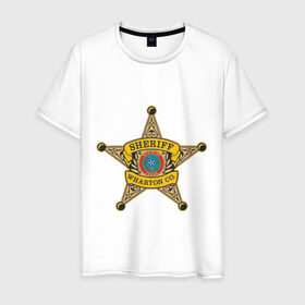 Мужская футболка хлопок с принтом Шериф города в Екатеринбурге, 100% хлопок | прямой крой, круглый вырез горловины, длина до линии бедер, слегка спущенное плечо. | sheriff | звезда шерифа | знак шерифа | коп | соp | шериф