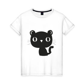 Женская футболка хлопок с принтом Милый котенок - мяу в Екатеринбурге, 100% хлопок | прямой крой, круглый вырез горловины, длина до линии бедер, слегка спущенное плечо | киса | котенок | котята | кошечка | кошки | мяу