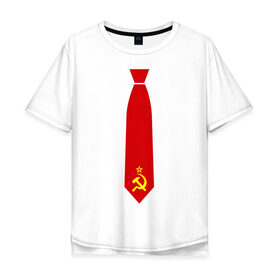 Мужская футболка хлопок Oversize с принтом Советский галстук в Екатеринбурге, 100% хлопок | свободный крой, круглый ворот, “спинка” длиннее передней части | серп и молот | советский галстук | советский галстукгалстук | советский союз | ссср