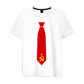 Мужская футболка хлопок с принтом Советский галстук в Екатеринбурге, 100% хлопок | прямой крой, круглый вырез горловины, длина до линии бедер, слегка спущенное плечо. | серп и молот | советский галстук | советский галстукгалстук | советский союз | ссср