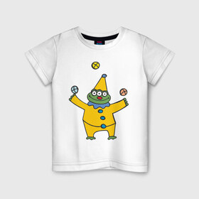Детская футболка хлопок с принтом Инопланетянин клоун в Екатеринбурге, 100% хлопок | круглый вырез горловины, полуприлегающий силуэт, длина до линии бедер | гуманоид | инопланетянин | клоун | космос | летающая тарелка | нло | пришелец | пришельцы | цирк