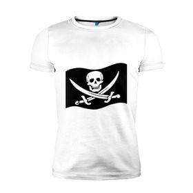 Мужская футболка премиум с принтом Веселый Роджер (пират) в Екатеринбурге, 92% хлопок, 8% лайкра | приталенный силуэт, круглый вырез ворота, длина до линии бедра, короткий рукав | пират
