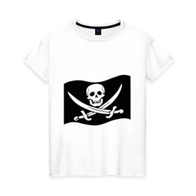 Женская футболка хлопок с принтом Веселый Роджер (пират) в Екатеринбурге, 100% хлопок | прямой крой, круглый вырез горловины, длина до линии бедер, слегка спущенное плечо | пират