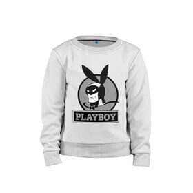Детский свитшот хлопок с принтом Playboy (Человек-кролик) в Екатеринбурге, 100% хлопок | круглый вырез горловины, эластичные манжеты, пояс и воротник | Тематика изображения на принте: кролик | плейбой | плэйбой | символа playboy человек кролик. rabbitman.playboy
