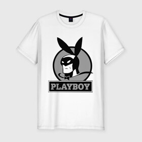 Мужская футболка премиум с принтом Playboy (Человек-кролик) в Екатеринбурге, 92% хлопок, 8% лайкра | приталенный силуэт, круглый вырез ворота, длина до линии бедра, короткий рукав | кролик | плейбой | плэйбой | символа playboy человек кролик. rabbitman.playboy