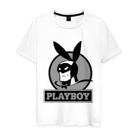 Мужская футболка хлопок с принтом Playboy (Человек-кролик) в Екатеринбурге, 100% хлопок | прямой крой, круглый вырез горловины, длина до линии бедер, слегка спущенное плечо. | кролик | плейбой | плэйбой | символа playboy человек кролик. rabbitman.playboy