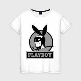 Женская футболка хлопок с принтом Playboy (Человек-кролик) в Екатеринбурге, 100% хлопок | прямой крой, круглый вырез горловины, длина до линии бедер, слегка спущенное плечо | кролик | плейбой | плэйбой | символа playboy человек кролик. rabbitman.playboy