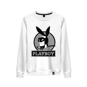 Женский свитшот хлопок с принтом Playboy (Человек-кролик) в Екатеринбурге, 100% хлопок | прямой крой, круглый вырез, на манжетах и по низу широкая трикотажная резинка  | кролик | плейбой | плэйбой | символа playboy человек кролик. rabbitman.playboy