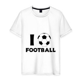 Мужская футболка хлопок с принтом I love football в Екатеринбурге, 100% хлопок | прямой крой, круглый вырез горловины, длина до линии бедер, слегка спущенное плечо. | footall | мяч | я люблю футбол